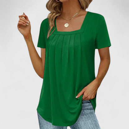 Calantha | Elegant Summer Blouse - Soft Gray Pleated Detail