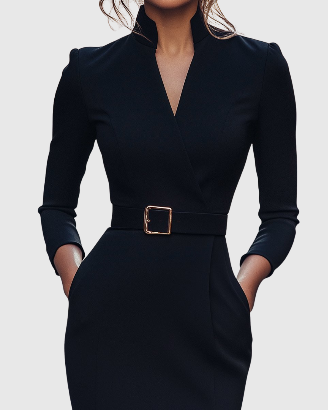 Calantha | Sleek Black Refined Midi Dress