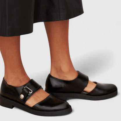 Calantha | Black Leather Orthopedic Mary Jane Shoes