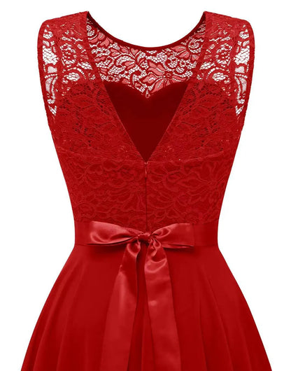 Alethea | Women’s Wedding Guest High-Low Elegant Red Lace Dress