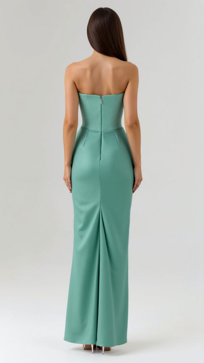 Astrid | Elegant Women's Wedding Guest Column Maxi Dress in Black Satin