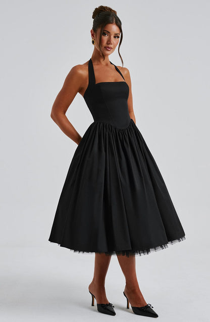 Astrid | Elegant White Women’s Wedding Guest Halter Midi Dress