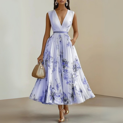 Calista | Women’s Flowy Sleeveless Summer Maxi Dress in Floral White