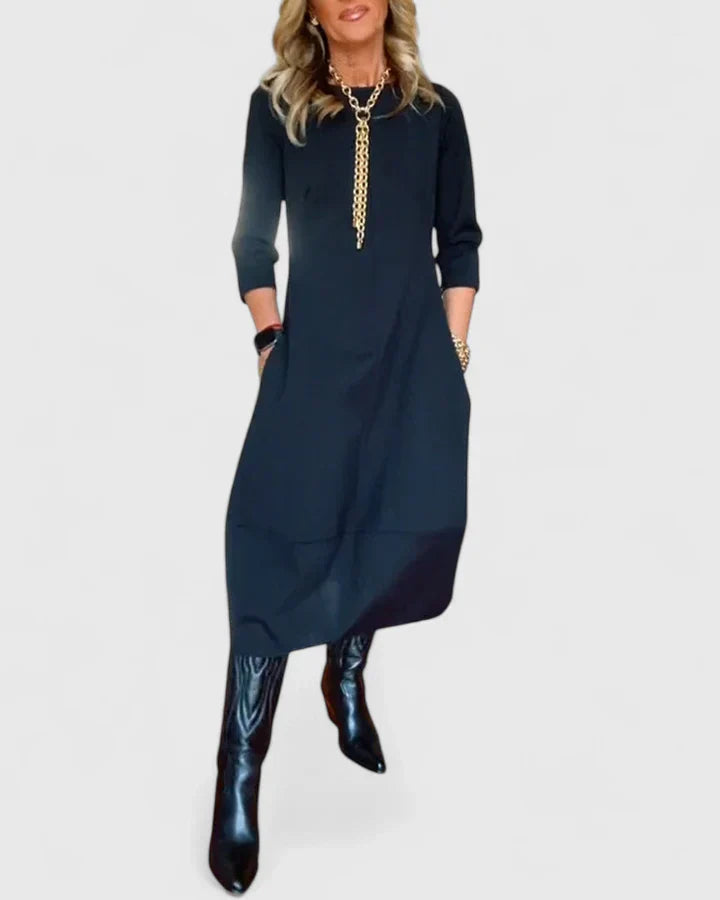 Kalliope | Elegant Brown Midi Dress