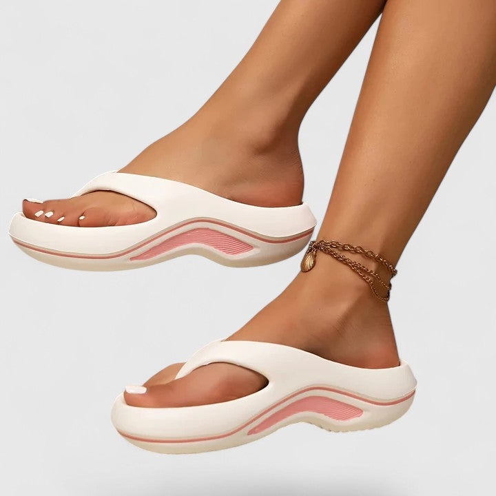 Calista | Black Orthopedic Slide Sandals with White Accents