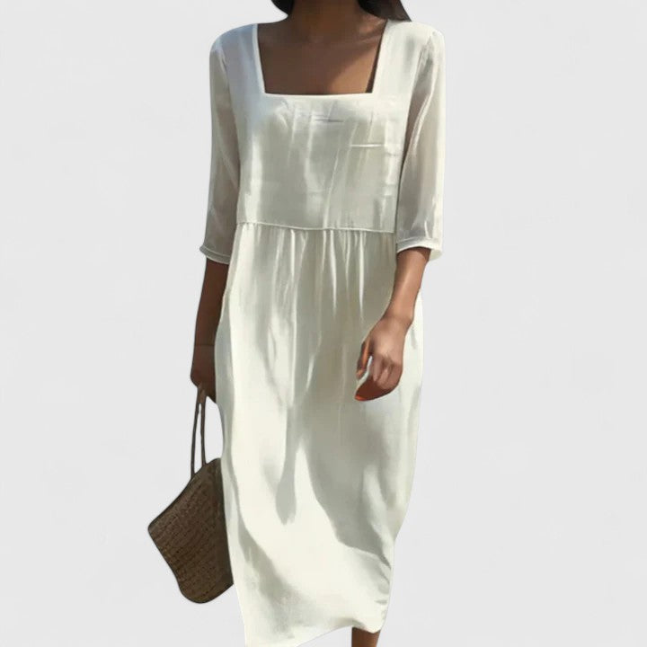 Calantha | Elegant White Square Neck Dress