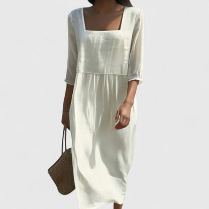 Calantha | Elegant White Square Neck Dress