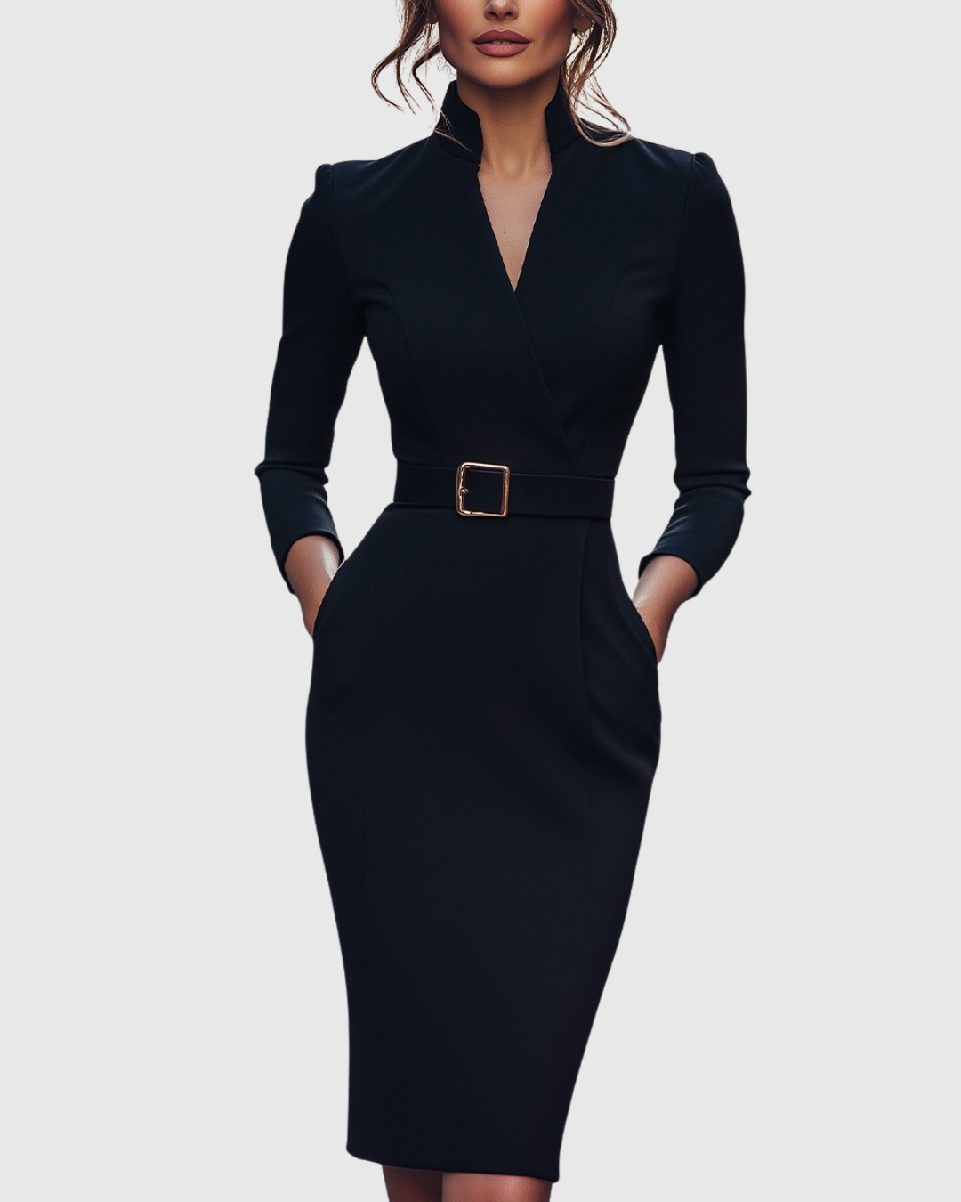 Calantha | Elegant Black Refined Midi Dress