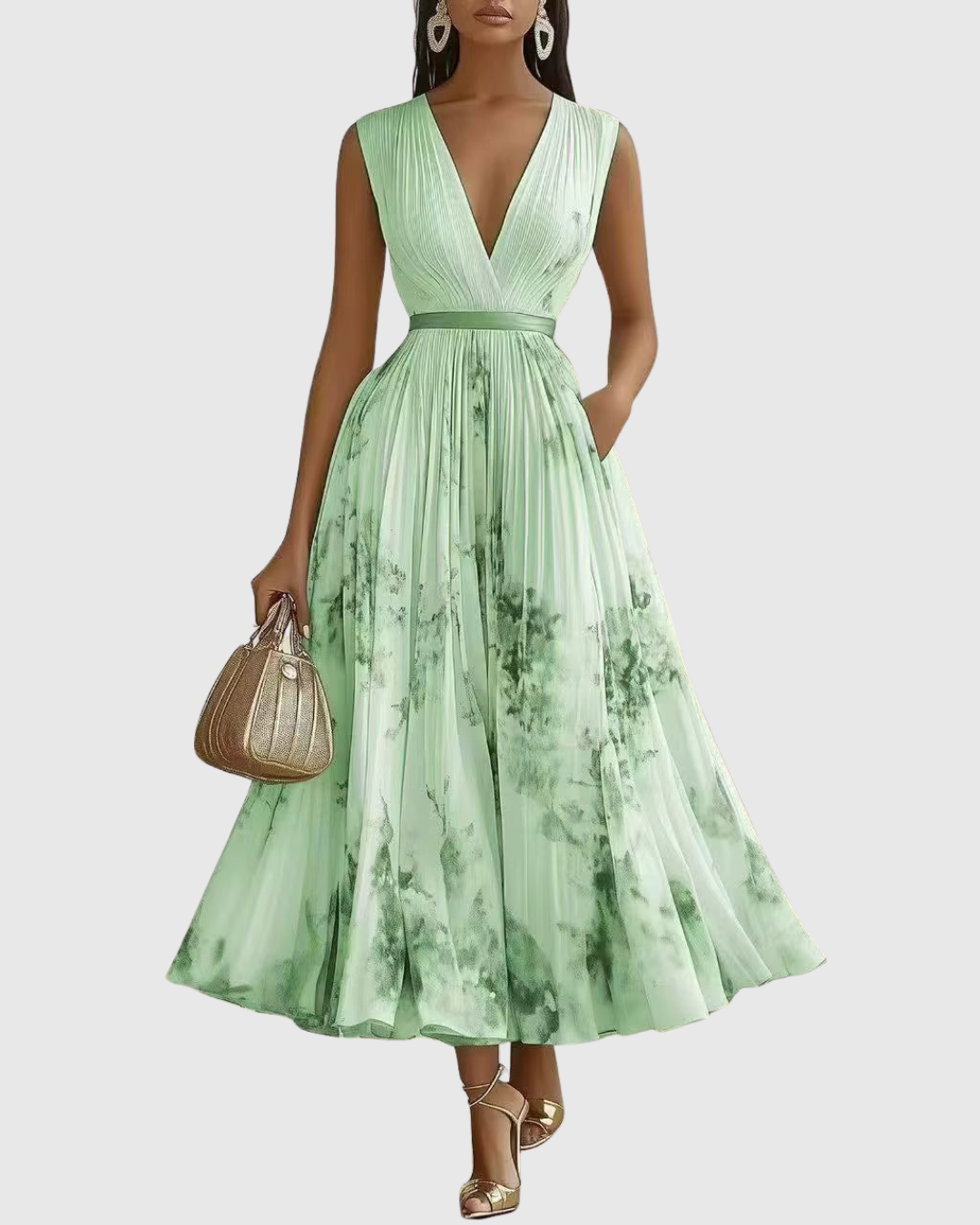 Calista | Elegant Pleated Maxi Dress in Floral White