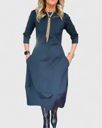 Kalynda | Elegant Brown Midi Dress with 3/4 Sleeves