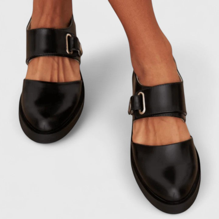 Calantha | Black Leather Orthopedic Mary Jane Shoes
