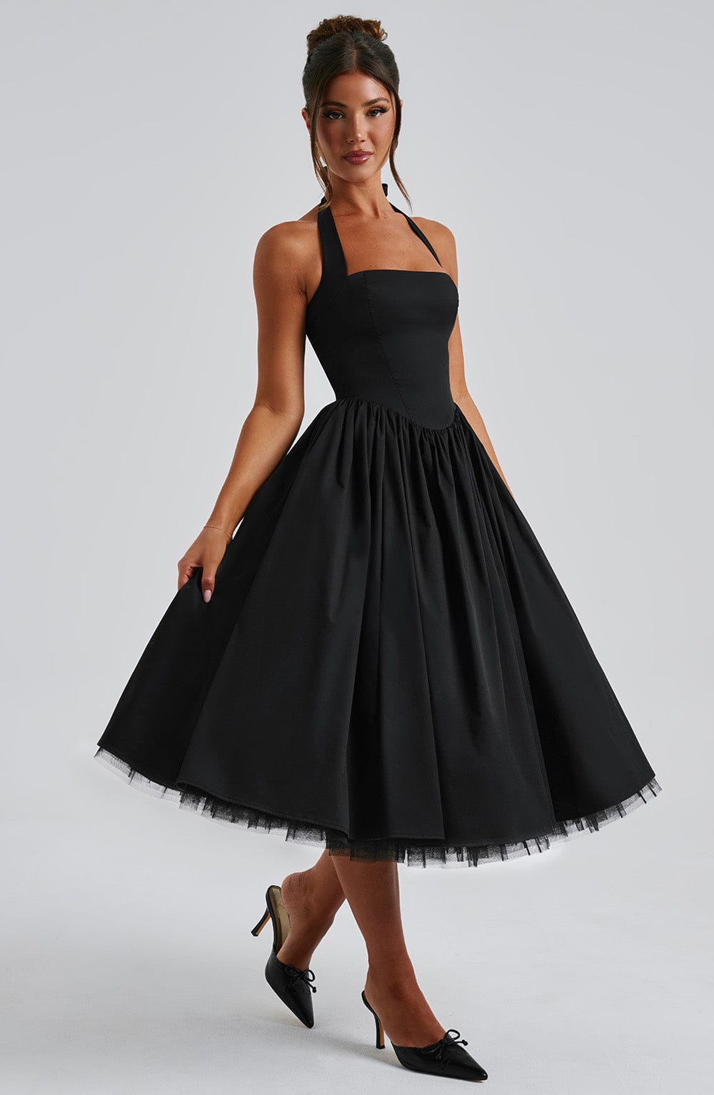 Astrid | Elegant White Women’s Wedding Guest Halter Midi Dress