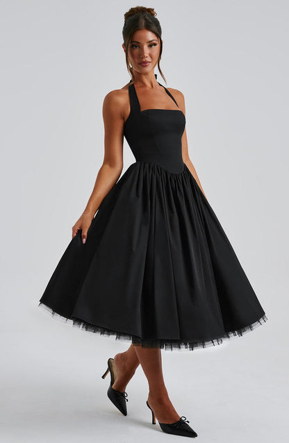Astrid | Elegant White Women’s Wedding Guest Halter Midi Dress