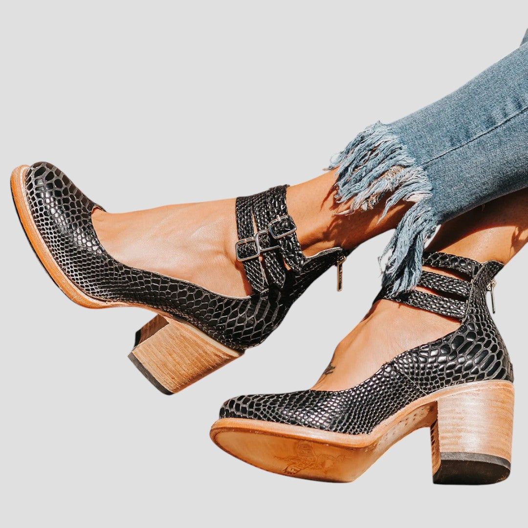 Zelia | Black Strappy Stylish Comfortable Boots