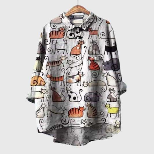 Aria | Gray Cat Print Blouse
