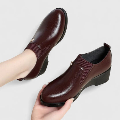 Calantha | Elegant Black Leather Wedge Shoes