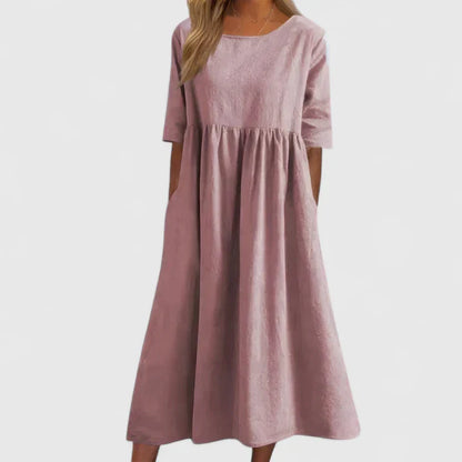 Calantha | Elegant Light Blue Linen Comfortable Dress