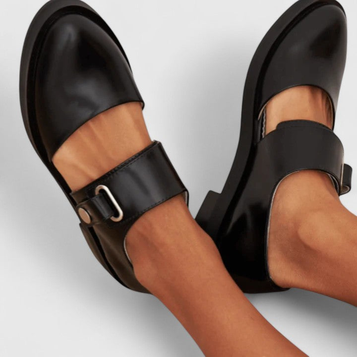 Calantha | Black Leather Orthopedic Mary Jane Shoes
