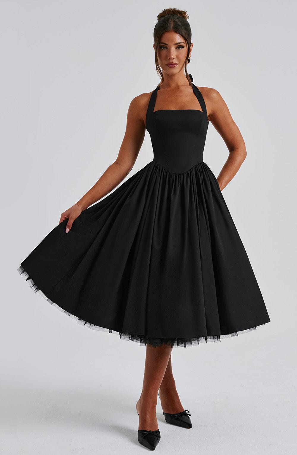 Astrid | Elegant White Women’s Wedding Guest Halter Midi Dress
