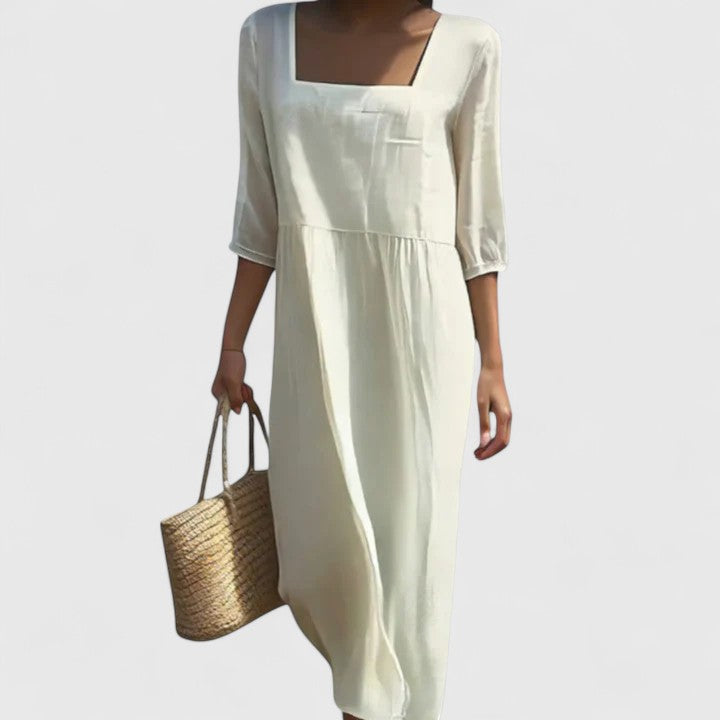 Calantha | Elegant White Square Neck Dress