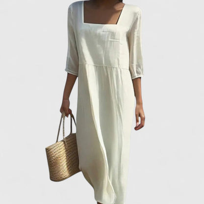 Calantha | Elegant White Square Neck Dress
