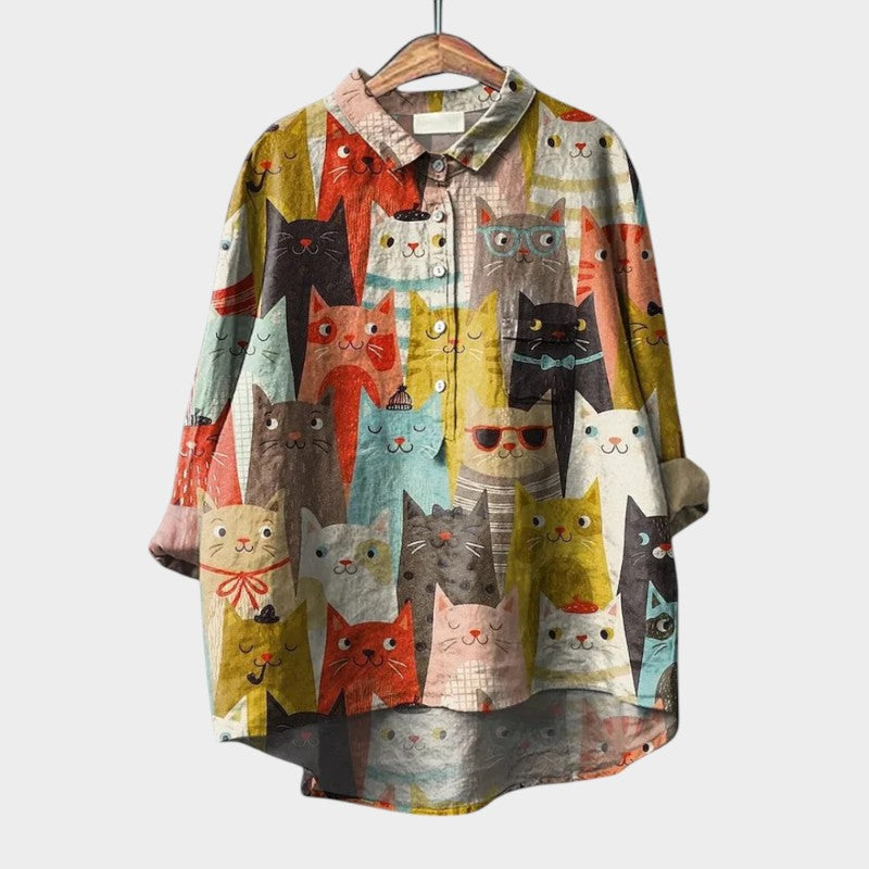 Calista | Lavender Dog Print Linen Blouse