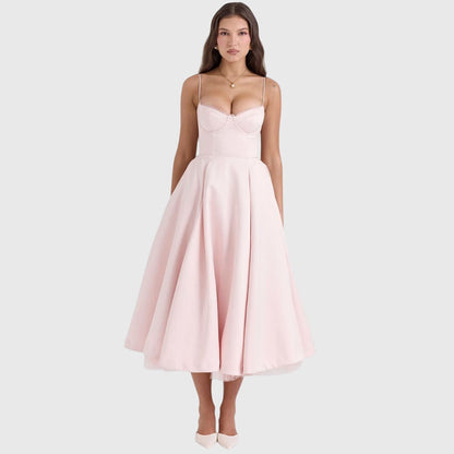 Alethea | Elegant Maxi Dress in Light Blue Satin