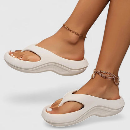 Calista | Black Orthopedic Slide Sandals with White Accents