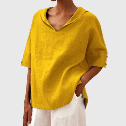 Astrid | Black Casual Loose-Fit Linen Blouse