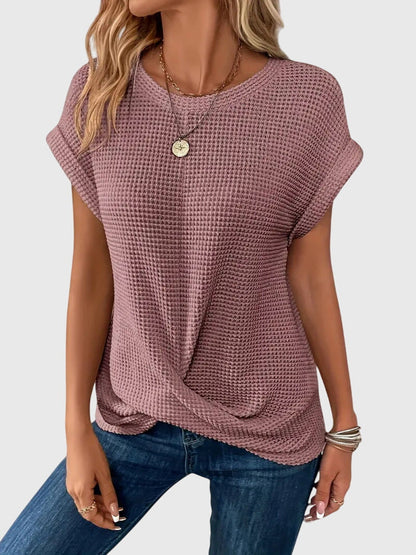 Aria | Elegant Burnt Orange Blouse with Crew Neck