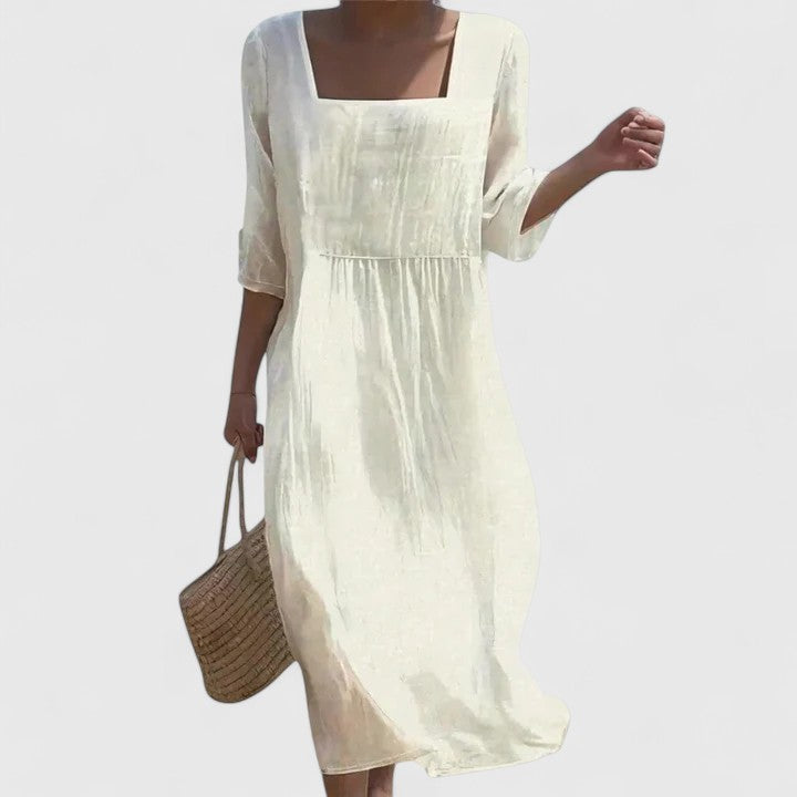 Calantha | Elegant White Square-Neck Dress