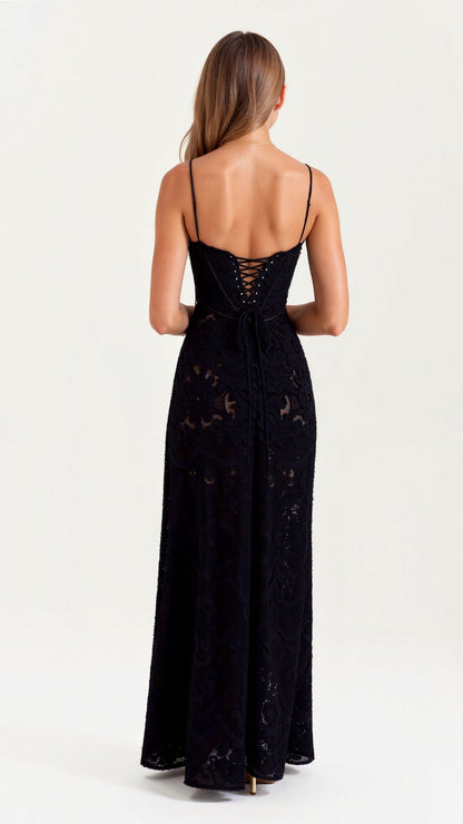Women’s Wedding Guest Slip Maxi Dress - White Floral Lace