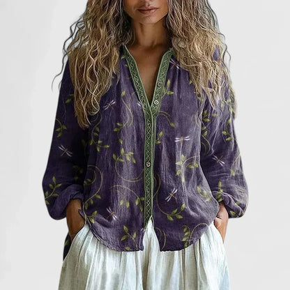 Calantha | Olive Green Floral Comfortable Blouse