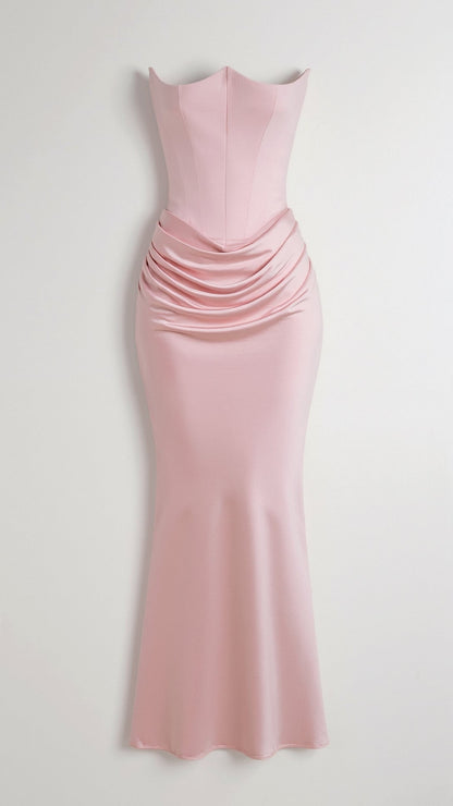Astrid | Elegant Women's Wedding Guest Column Maxi Dress in Black Satin