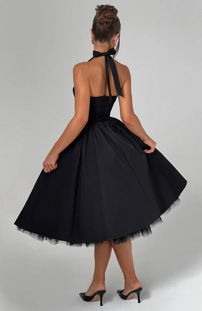 Astrid | Elegant White Women’s Wedding Guest Halter Midi Dress