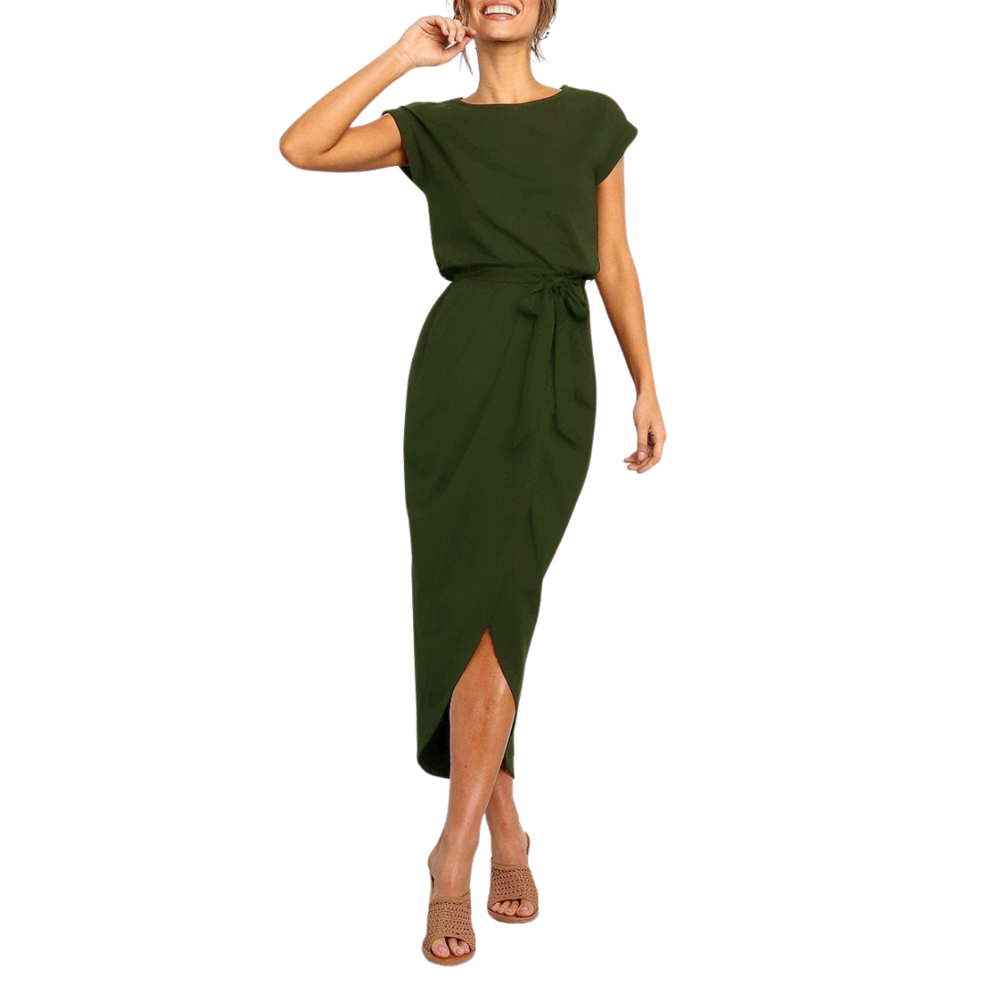Calantha | Elegant Grey Casual Midi Dress
