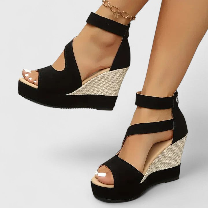 Calantha | Black Strappy Orthopedic Wedge Sandals