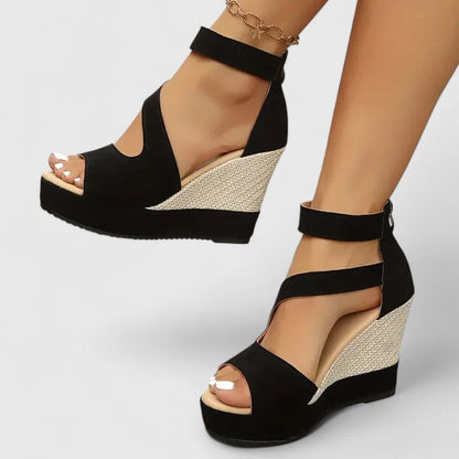 Calantha | Black Strappy Orthopedic Wedge Sandals