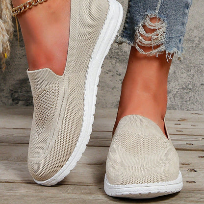 Calista | Women's Slip On Casual Walking Sneakers - Beige Knit