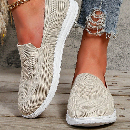 Calista | Women's Slip On Casual Walking Sneakers - Beige Knit