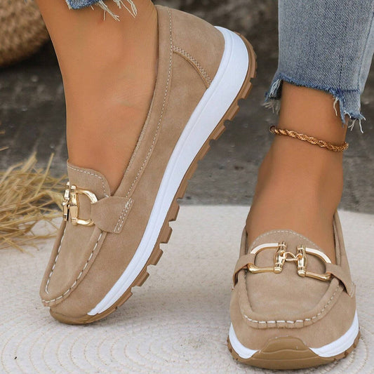 Astrid | Tan Orthopedic Loafers with Gold Buckle