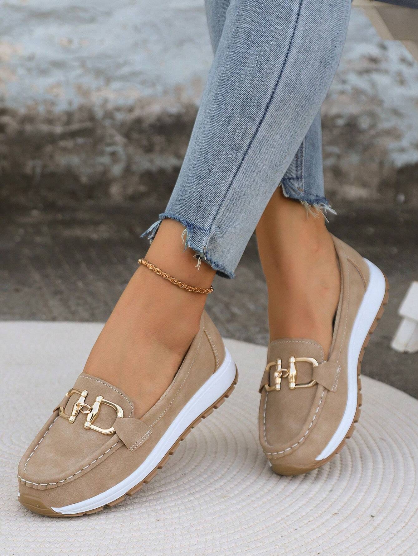 Astrid | Tan Orthopedic Loafers with Gold Buckle