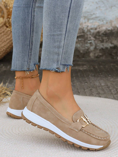 Astrid | Tan Orthopedic Loafers with Gold Buckle
