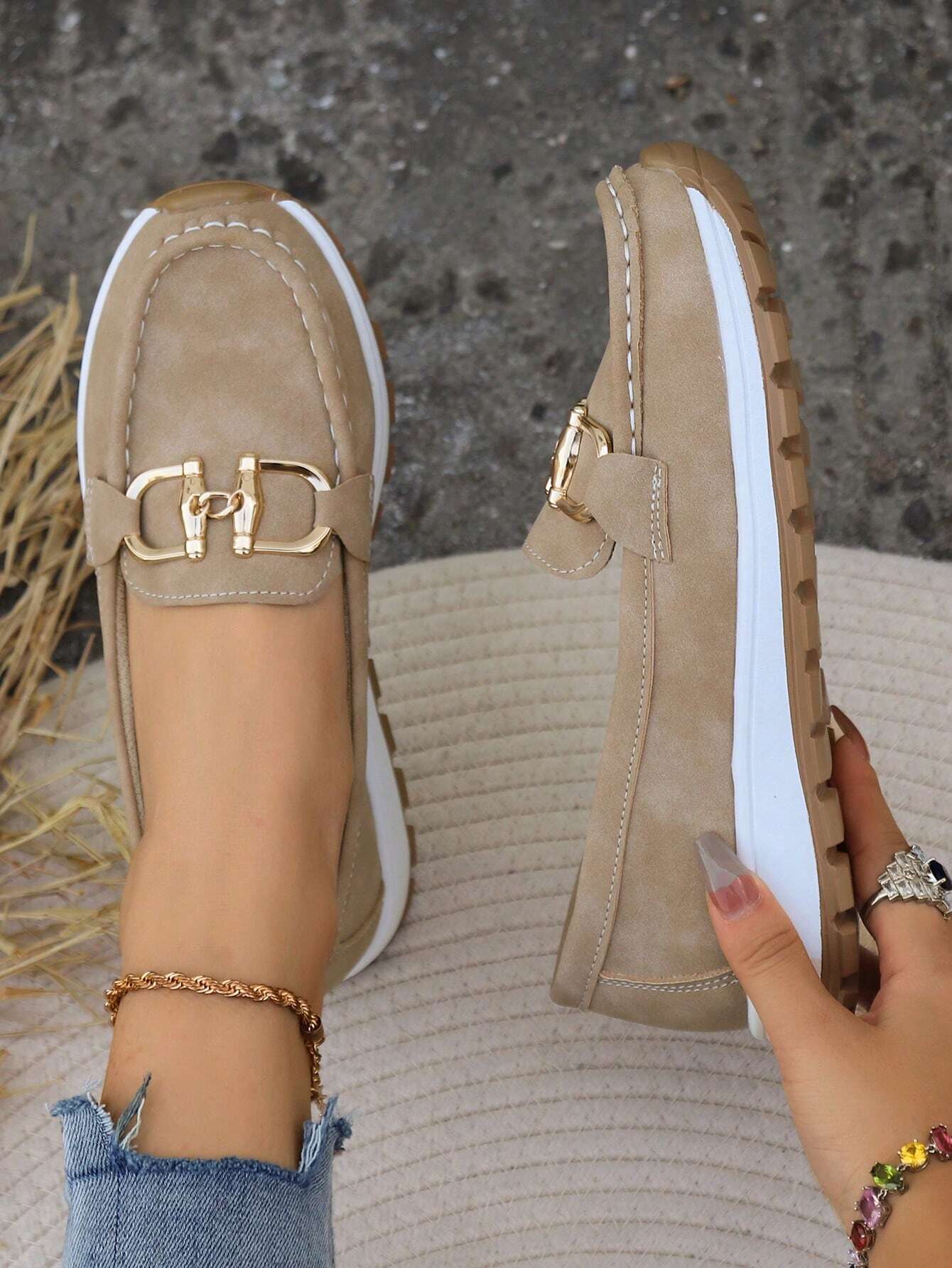 Astrid | Tan Orthopedic Loafers with Gold Buckle