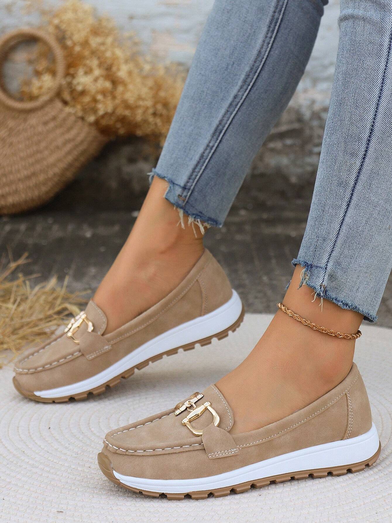 Astrid | Tan Orthopedic Loafers with Gold Buckle