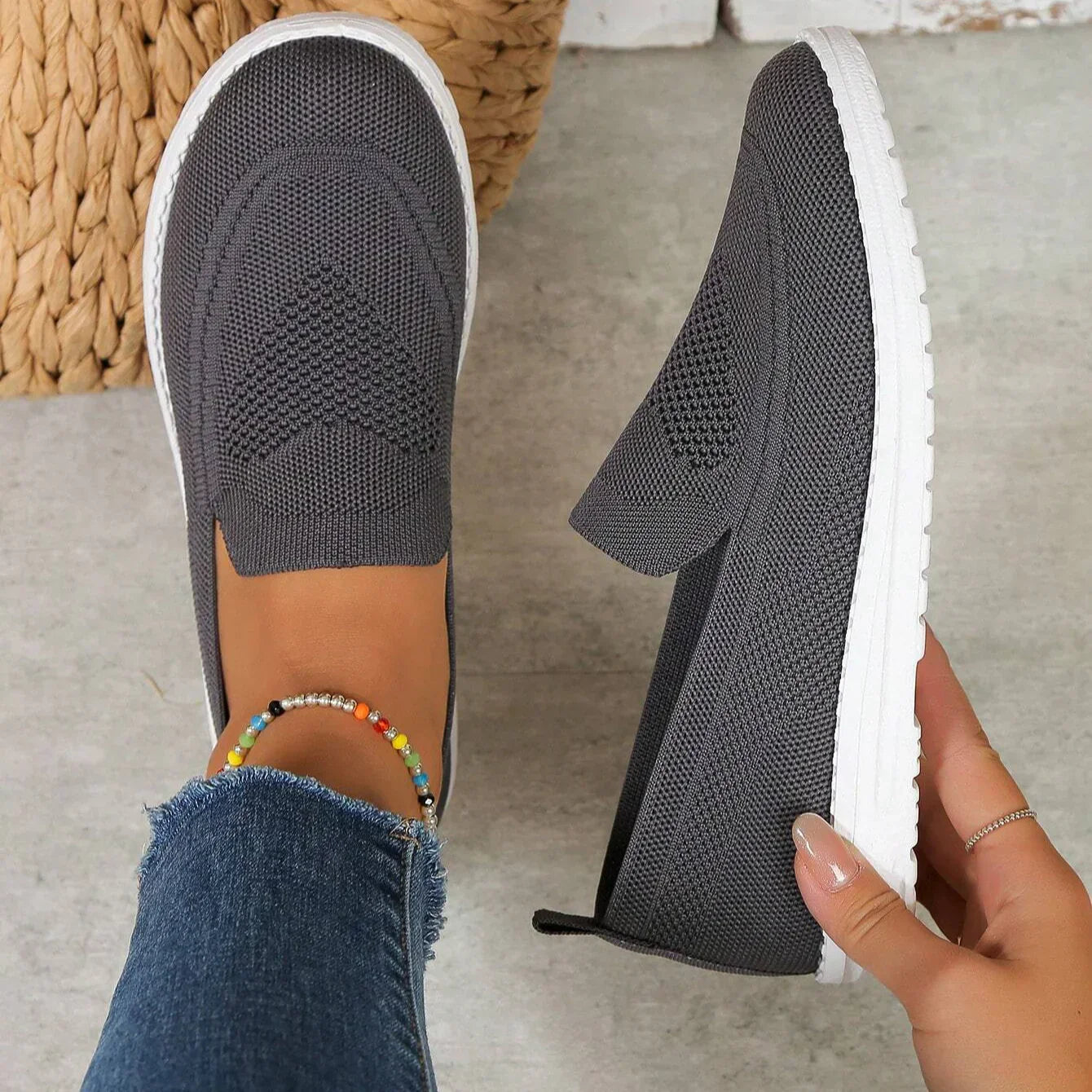 Calista | Women's Slip On Casual Walking Sneakers - Beige Knit
