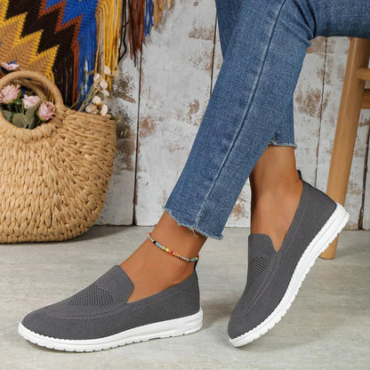 Calista | Women's Slip On Casual Walking Sneakers - Beige Knit