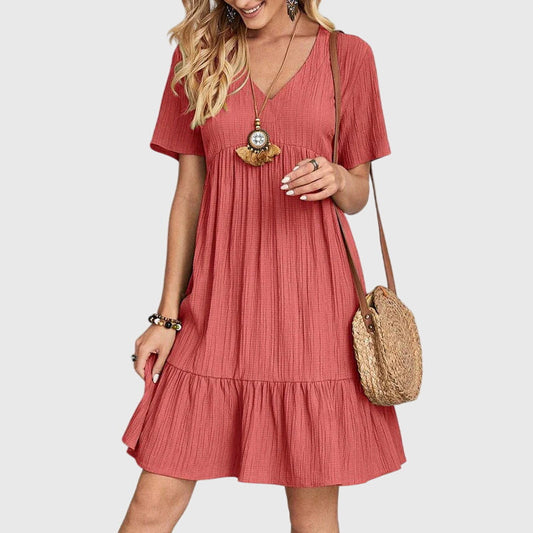 Aurelia | Elegant Flattering Coral Tiered Mini Dress