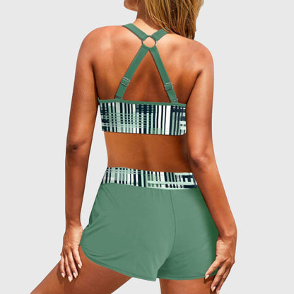 Astrid | Elegant Sage Green Women’s Ribbed High-Waisted Bikini Swimsuit