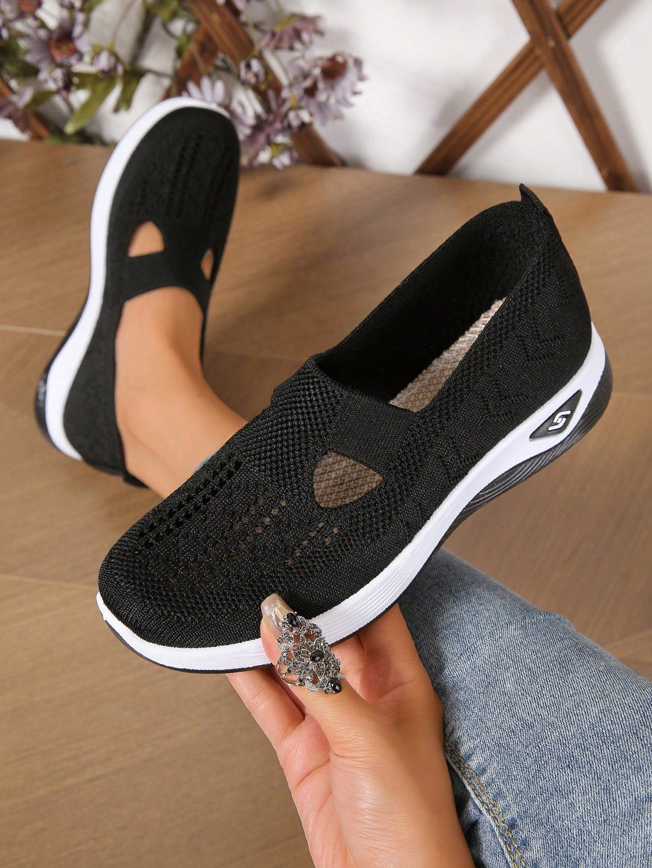 Willow | Women's Slip On Casual Walking Shoes - Black Knit